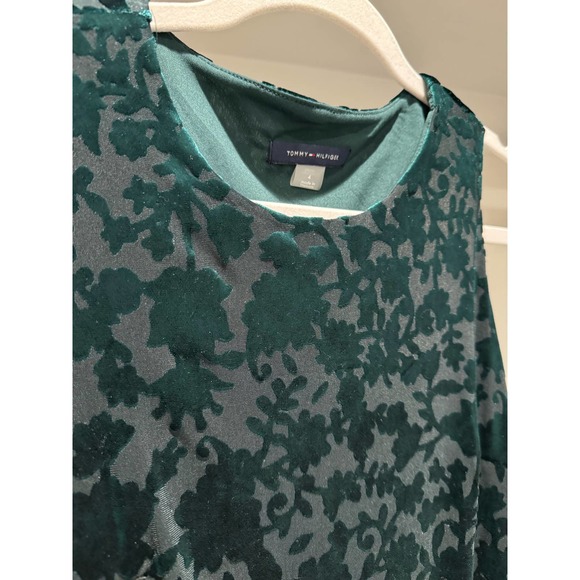 NWT Tommy Hilfiger Velvet Green Holiday Dress Size 4‎ Ruffle - Picture 3 of 8